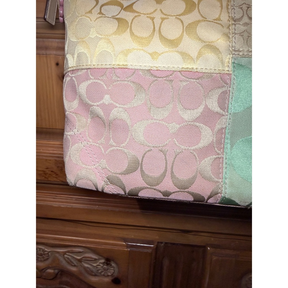 Y2K Coach Signature Patchwork Pastel Hobo Shoulder Bag Yellow Pink Green F14900 - Picture 5 of 16